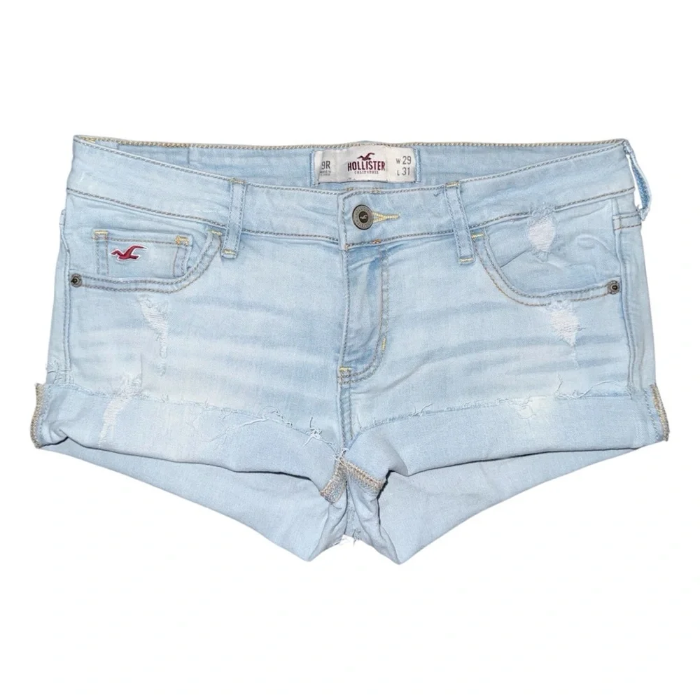 Hollister Low Rise Micro Mini Jean Shorts Light Wash Distressed y2k Sz 9 / 29